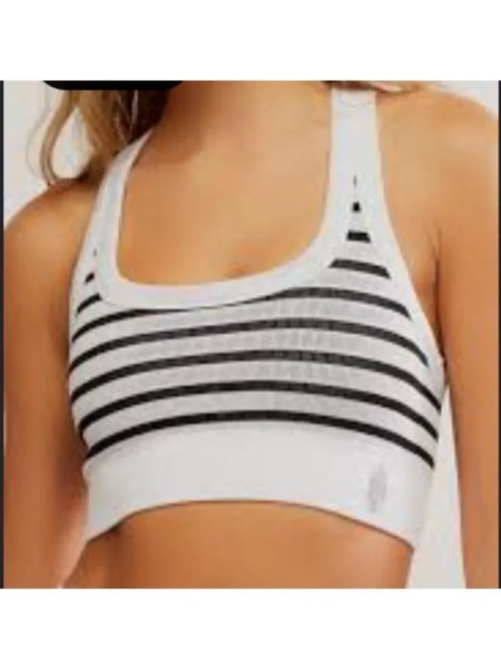 Free People FP Movement Go To Striped Sports Bra Black White M/L NWT